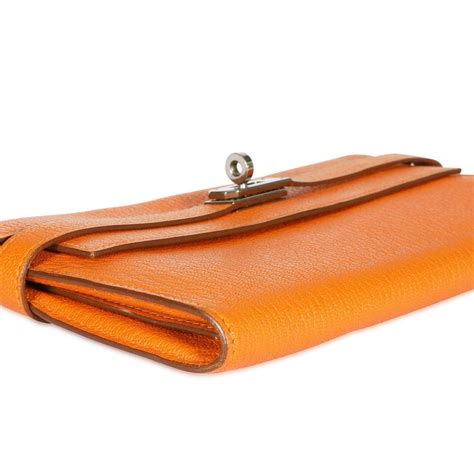 HERMÈS Hermès Orange Chévre Mysore Kelly Wallet With 